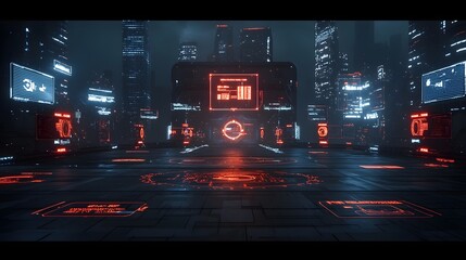 Conceptual image of a futuristic metaverse interface where users navigate through an advanced digital world using neural connections featuring floating holograms