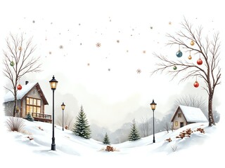 Naklejka premium Charming winter village with snow and festive ornaments