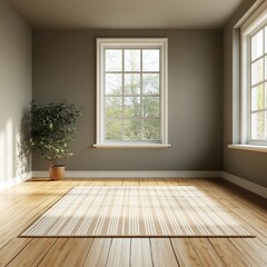 Bright room with wooden floor and plant.