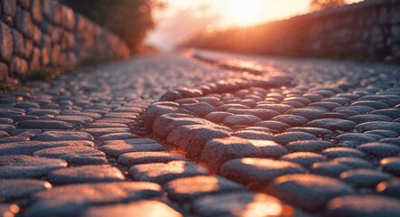Sunset Cobblestone Path Background Texture