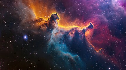 A celestial mirage appears within a nebula, shifting between vibrant interstellar hues