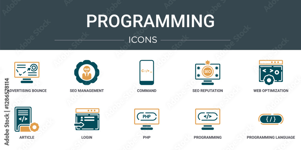 Wall mural set of 10 outline web programming icons such as advertising bounce, seo management, command, seo rep