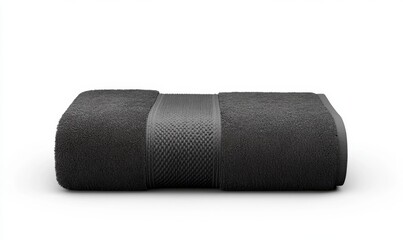 Folded dark gray bath towel on white background, spa, bathroom