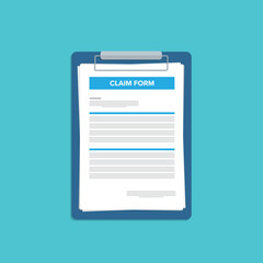 Clipboard claim form. Check list. Online claim form. Vector illustration.