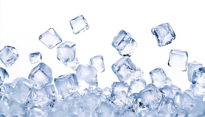 Obraz premium Numerous Ice Cubes Suspended In The Air Above A White Background, Creating A Beautiful And Refreshing Visual Display.