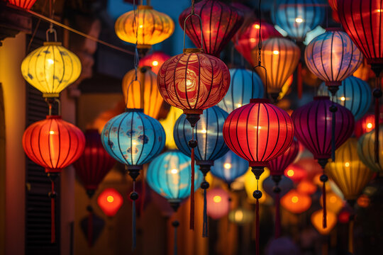 chinese lanterns hanging on the roof