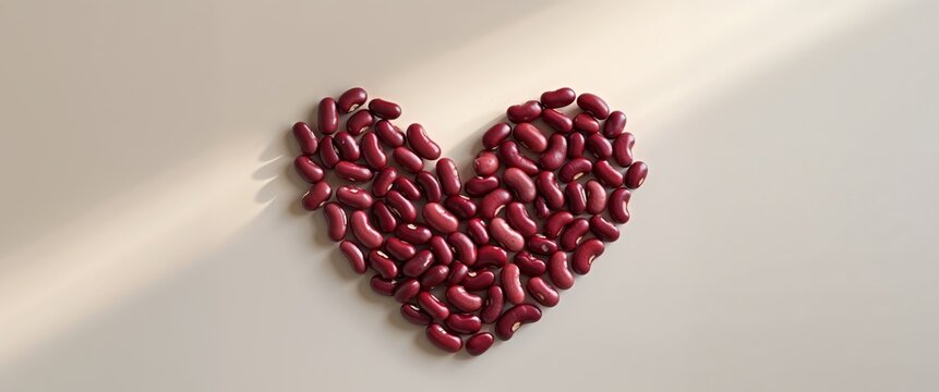 Creative arrangement of red beans forming a heart shape on a light surface for decoration or culinary use