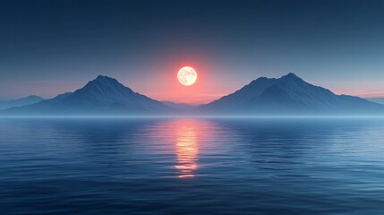 Serene Sunset Mountains Reflecting Calm Waters. AI Generated