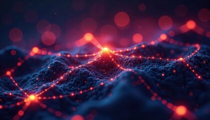 Obraz premium Complex interconnected nodes glowing brightly, circuitry, intelligence, light