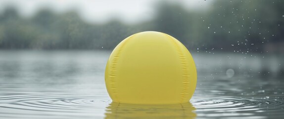 Yellow inflatable ball is floating in the water.