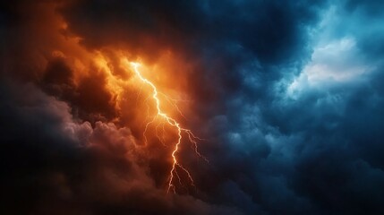 Fiery Lightning Strike Amidst a Dramatic Stormy Sky