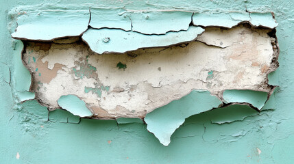Obraz premium Peeling paint on wall reveals textured surface underneath, showcasing layers of color and wear. This captures beauty of decay and age