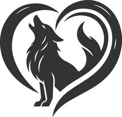A silhouette of a wolf howling inside a heart shaped frame animal vector © LUTHFAN NAHAR LABONY