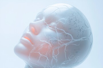 A translucent head model with intricate circuit diagrams overlaid, representing artificial intelligence or neural networks.