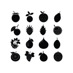 Set of Various Silhouette Fruits Vector Illustration

