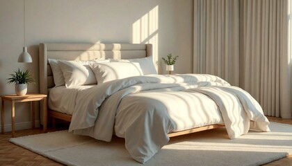 Bright Neutral Bedroom with Plants and Sunlight