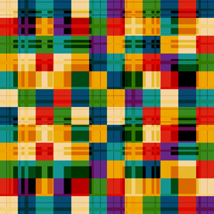 Color textile seamless pattern - bright geometric striped design. Vector repeatable cloth abstract background. Vibrant tartan plaid endless fabric print