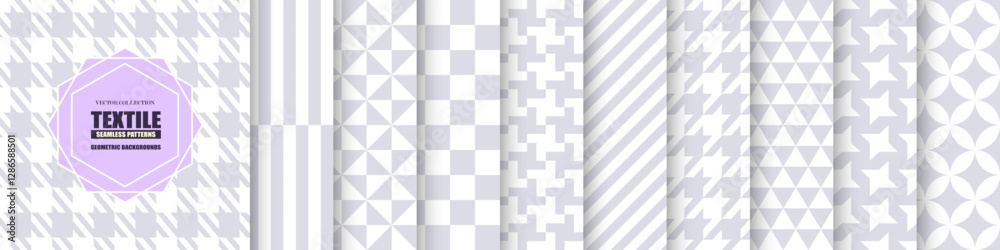 Aufkleber Collection of vector seamless fabric patterns. Simple geometric white and gray textures - repeatable textile backgrounds. Unusual design. Trendy monochrome textile prints