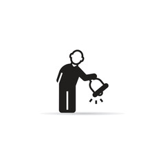 man holding notification bell icon vector illustration