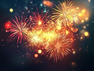 Naklejka premium Colorful Fireworks Bursting Against a Dark Night Sky Background