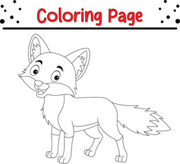 Cute Fox Coloring Page. Happy Animal coloring book page for kids