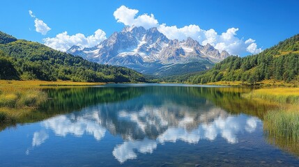 Fototapeta premium Mountain Lake Reflection, Sunny Day