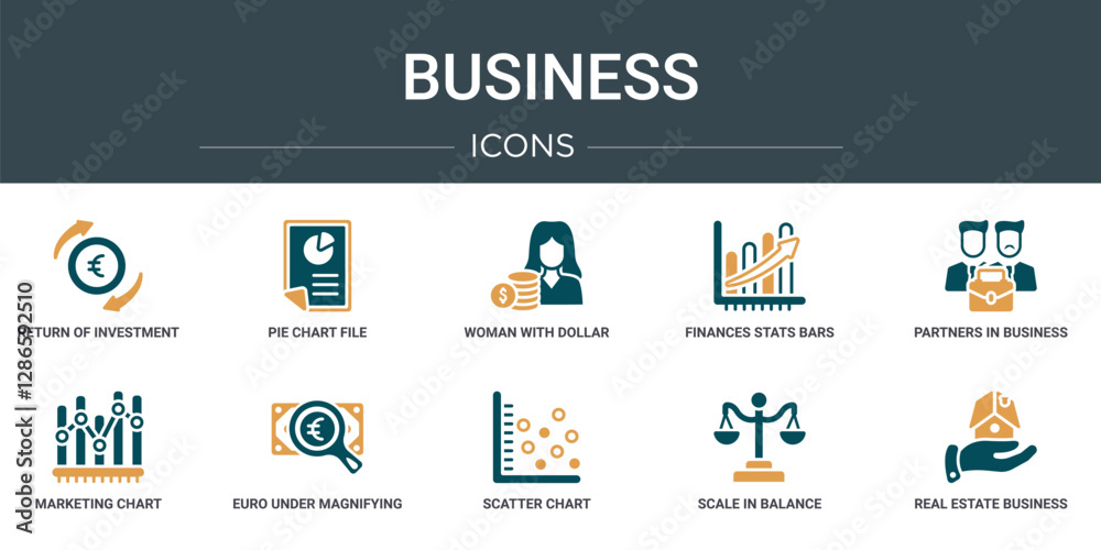 Canvas Prints set of 10 outline web business icons such as return of investment, pie chart file, woman with dollar
