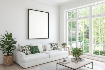 mock up poster frame in modern interior background, living room, Scandinavian style