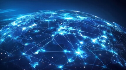 A global business network with connected digital nodes, showcasing human resources collaboration and seamless communication worldwide.