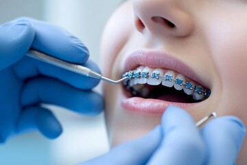 Orthodontic Braces Installation – Professional Dental Procedure","braces, orthodontics, dental procedure, teeth alignment, dentist, patient, close-up, dental chair, professional, metal braces, health,