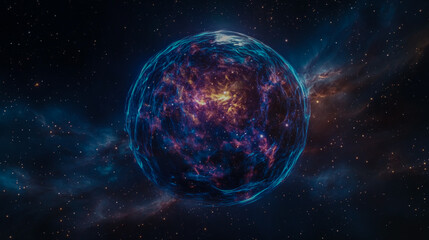 Fototapeta premium 360-degree space background featuring a vibrant nebula and sparkling stars, captured in equirectangular projection for use as an environment map.