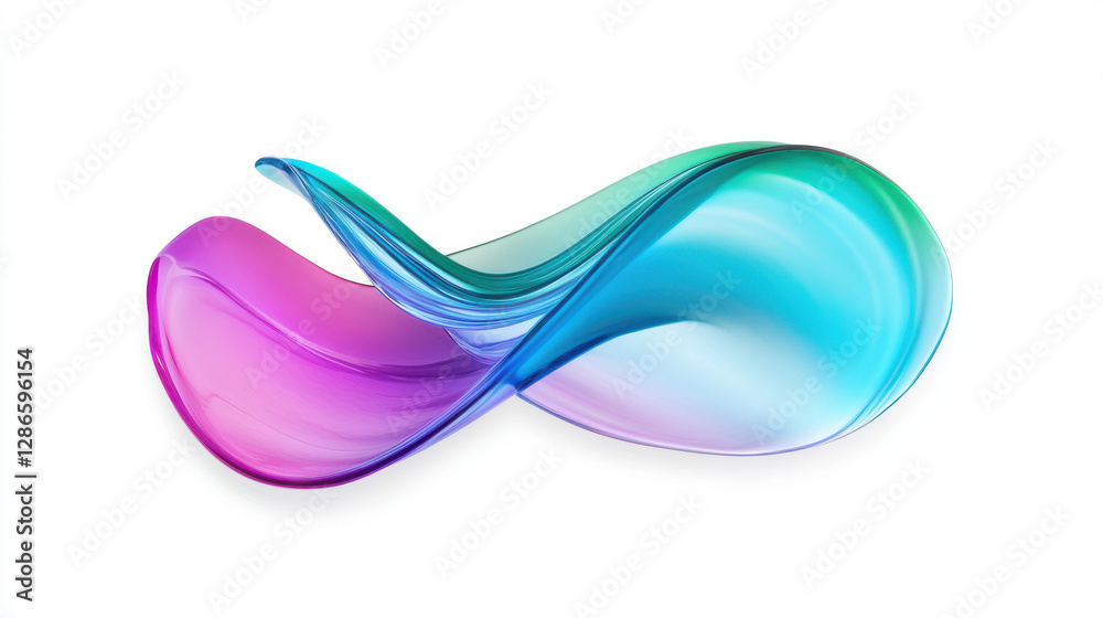 Fototapete an organic, flowing abstract form with iridescent hues, evoking liquid or waves. set on white, its v