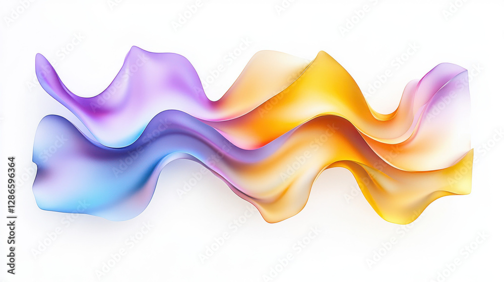 Poster A mesmerizing abstract artwork featuring iridescent, liquid-like shapes with flowing curves. Vibrant colors and a white background enhance its depth and dynamic appeal.