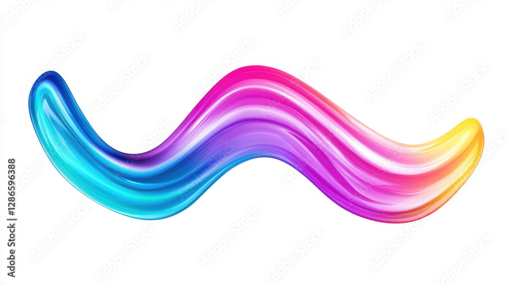 Poster A vibrant, iridescent abstract form resembling a flowing wave, set on white. Its organic curves and dynamic colors create a captivating, ever-changing visual effect.