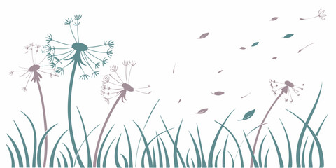 Create a soft-focus dandelion puff pattern with subtle floating seeds and wind movement.