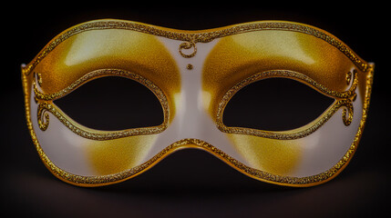 Elegant golden Venetian mask for a night party or club event on a sleek black background, perfect for masquerade balls, carnival celebrations, or themed nightlife gatherings.