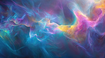 A quantum nebula pulses with shifting colors, its tendrils forming fractal-like cosmic designs