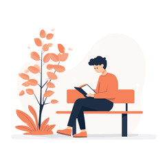 Man Reading a Book on a Bench