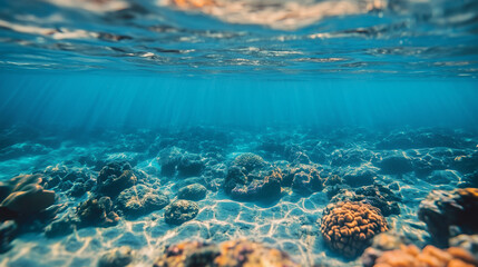 Vibrant Coral Reef Seabed in Clear Waters