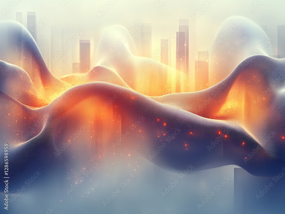 Poster digital abstract cityscape with futuristic skyscrapers and cloudscape