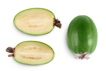 Feijoa fruit isolated on white background. Top view. Flat lay