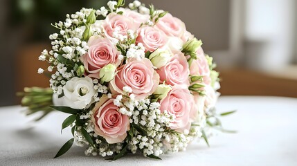 Elegant pink rose bouquet with white flowers and greenery arrangement