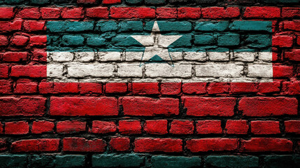 Fototapeta premium Cuban national flag painted on brick wall, showcasing vibrant colors and textures