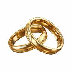 Two elegant intertwined golden wedding rings symbolizing love, marriage, and commitment with a reflective surface isolated on transparent background.