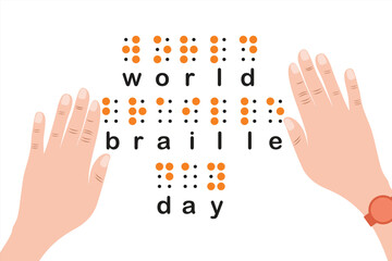 World Braille Day. Vector illustration of braille letters. Reading book guide for people with disabilities