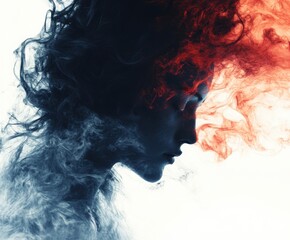 Fototapeta premium Silhouette of a Woman with Long Curly Hair and Brown Eyes