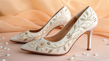 Naklejka premium Elegant embroidered high heels with floral design