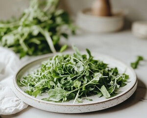 Fresh green salad leaves on a plate