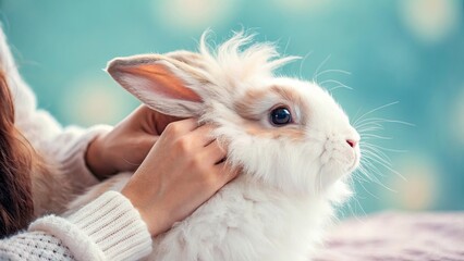 Obraz premium Adorable fluffy rabbit being gently petted