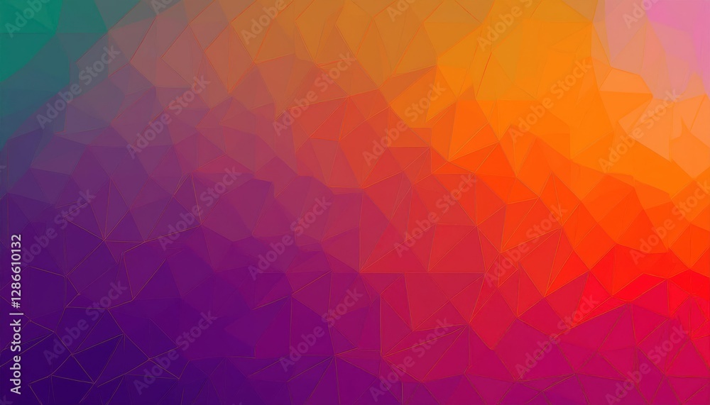 Aufkleber low-poly geometric gradient background with warm orange and cool purple tones, abstract polygonal texture for modern design

